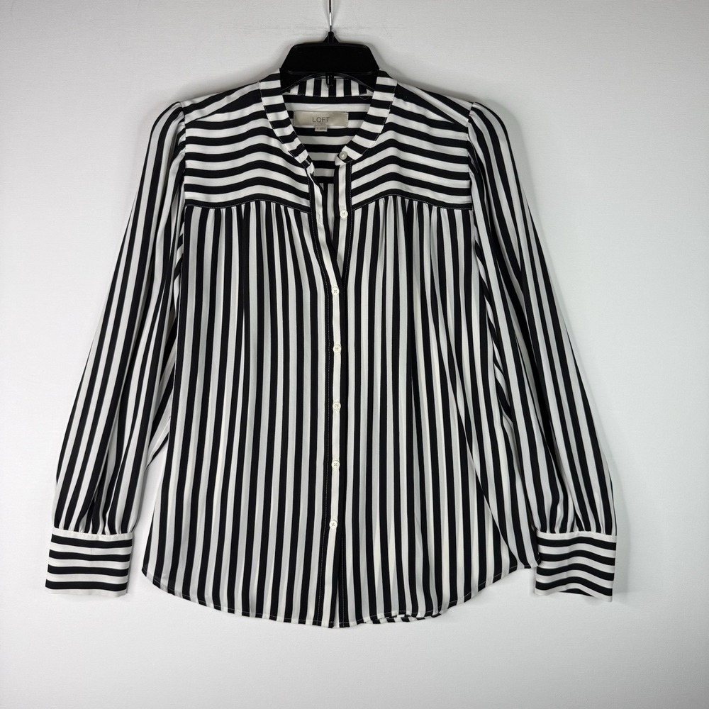 Loft Black And White Stripe Small Button Up Top